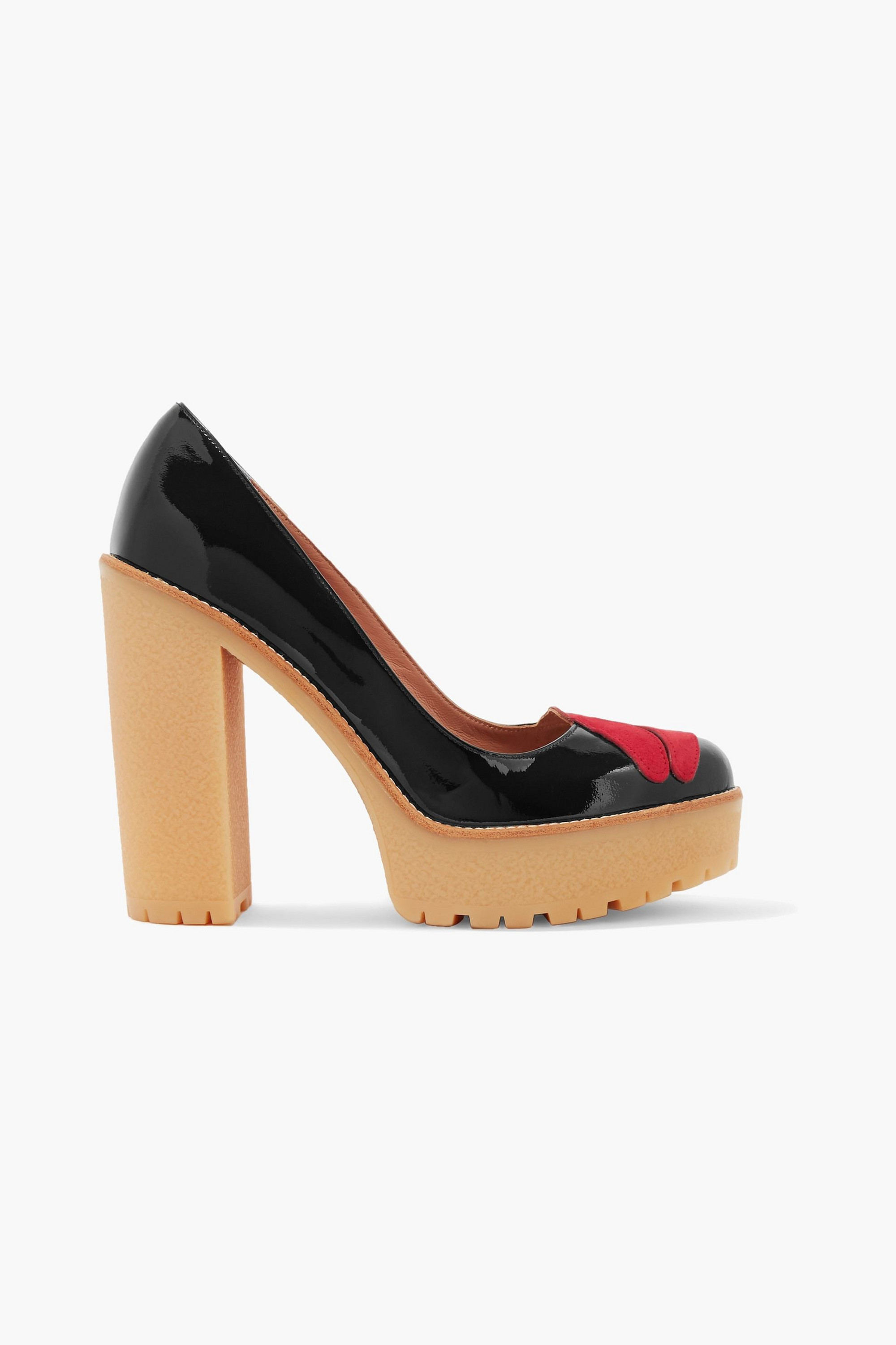 RED(V) Appliquéd patent-leather platform pumps