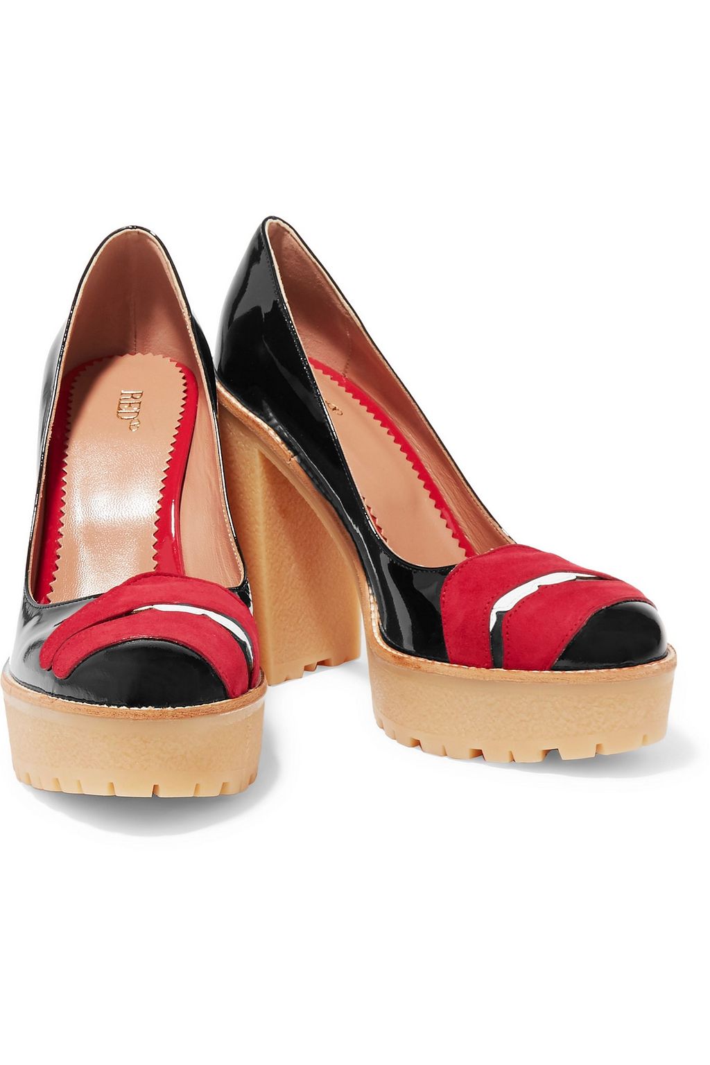 RED(V) Appliquéd patent-leather platform pumps
