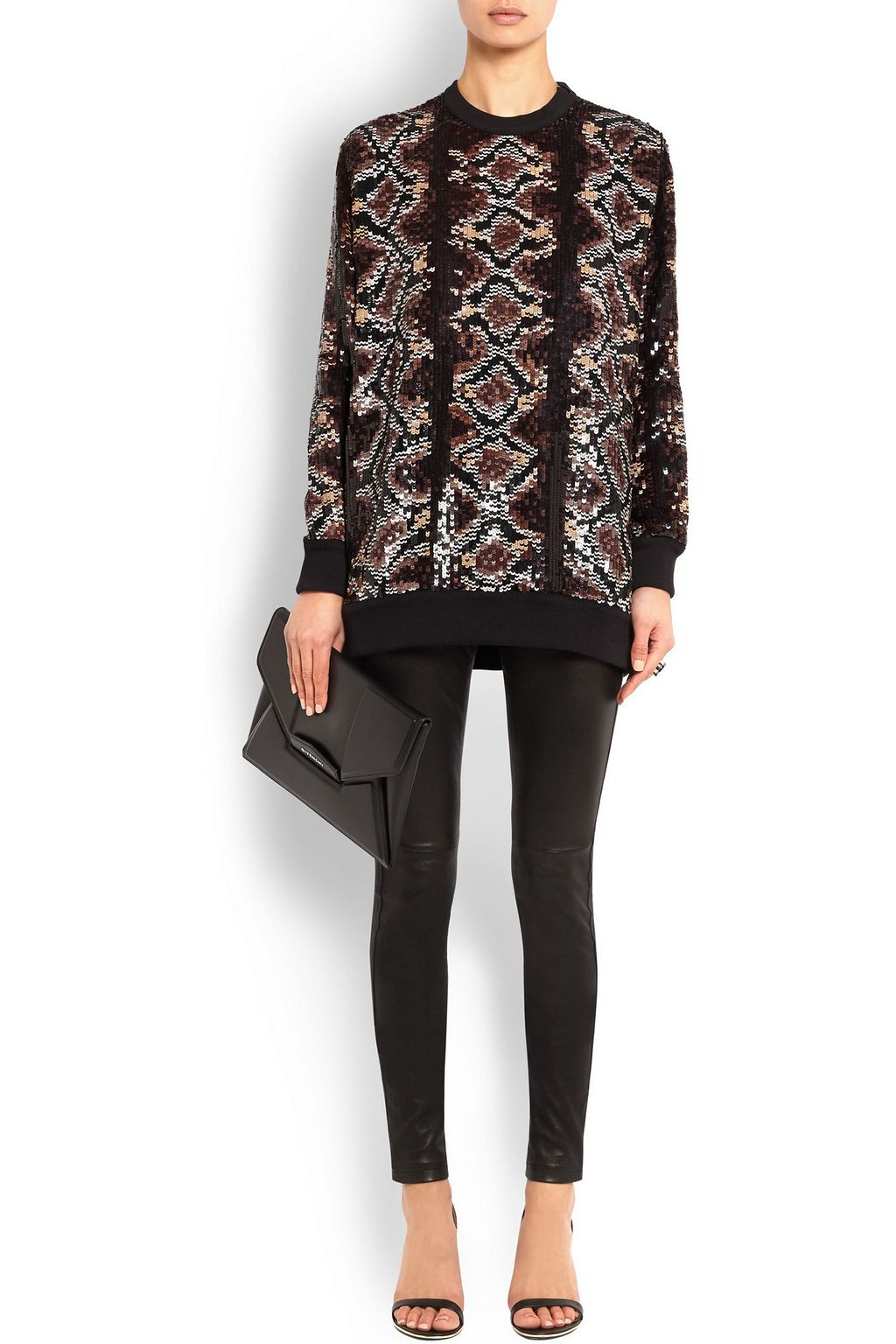 GIVENCHY sequin-embellished snake-print silk-chiffon top
