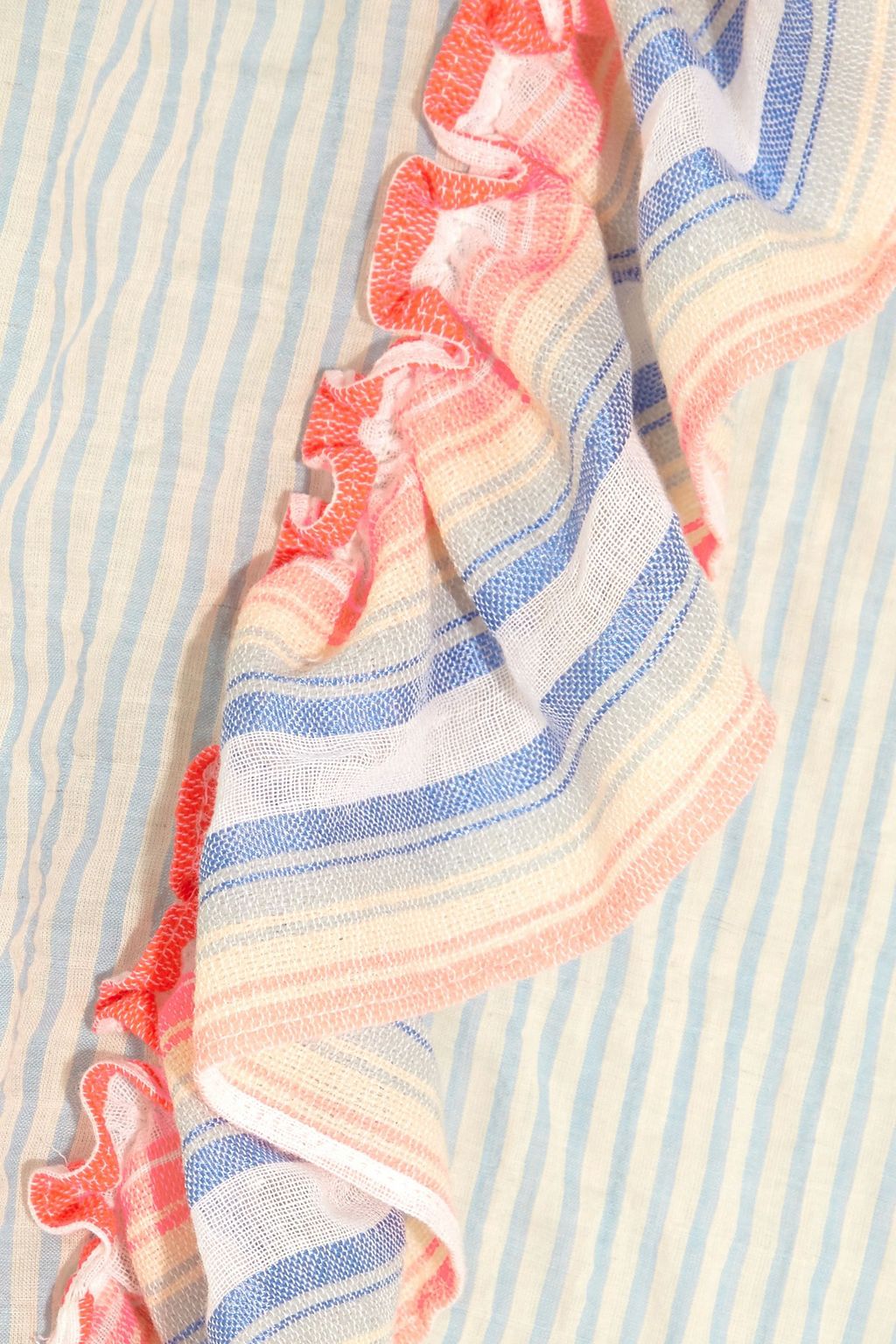 LEMLEM Wrap-effect ruffled striped cotton-blend skirt