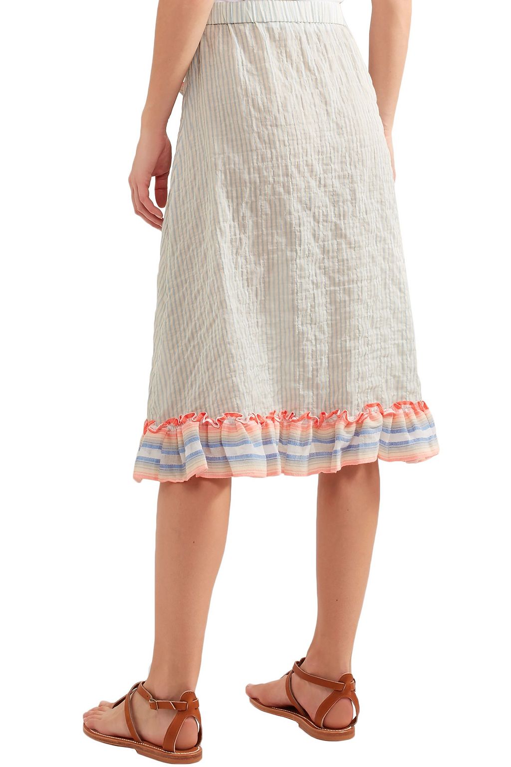 LEMLEM Wrap-effect ruffled striped cotton-blend skirt