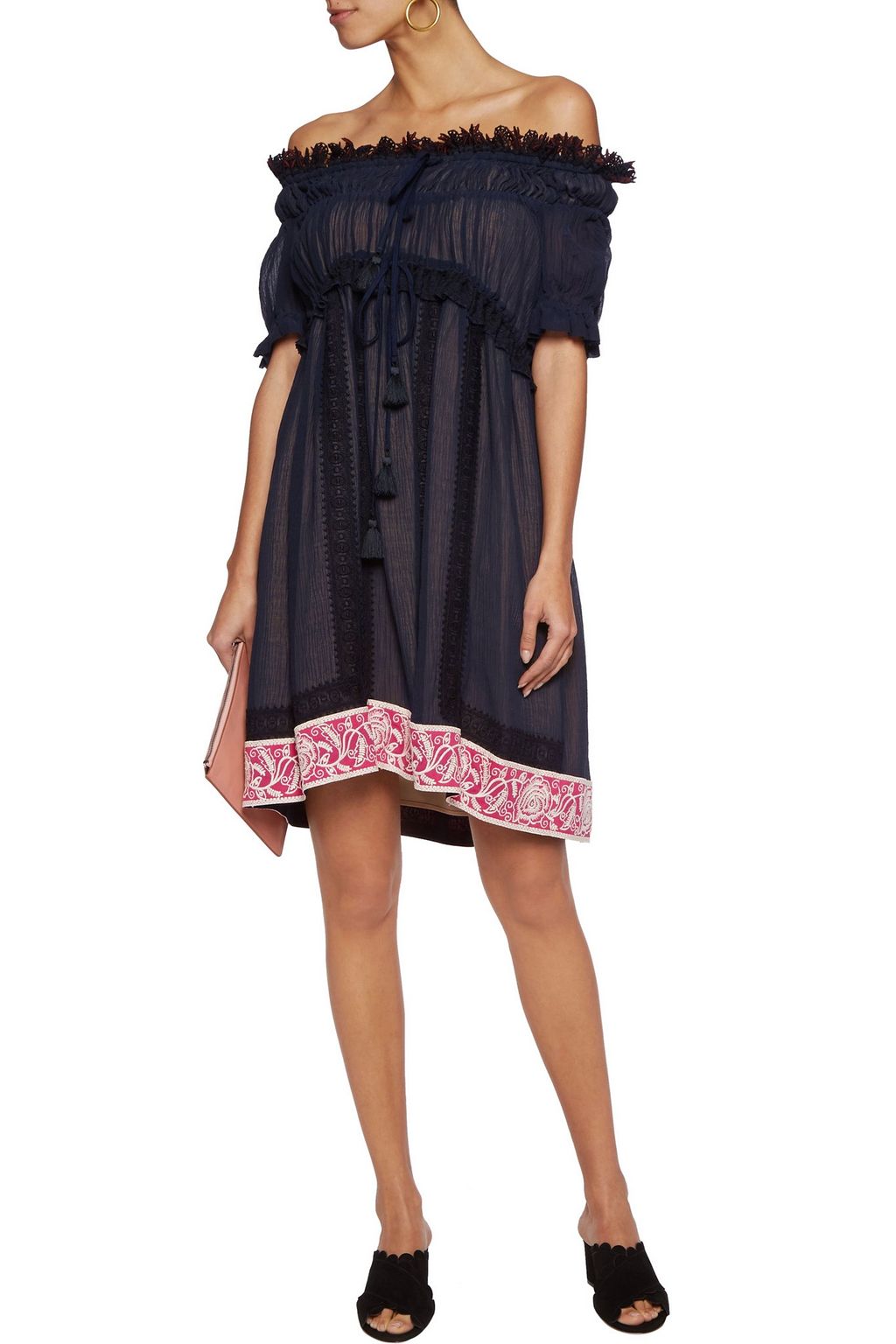 CHLOÉ Off-the-shoulder cotton and silk-blend gauze dress