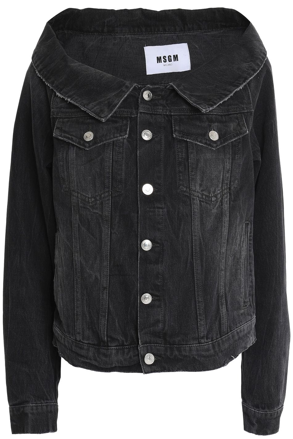 off the shoulder black denim jacket