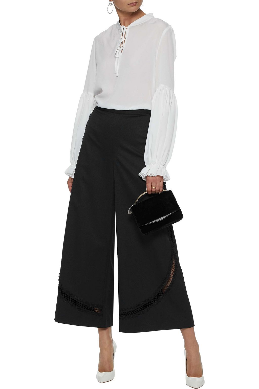 SACHIN & BABI Cropped crochet-trimmed faille wide-leg pants