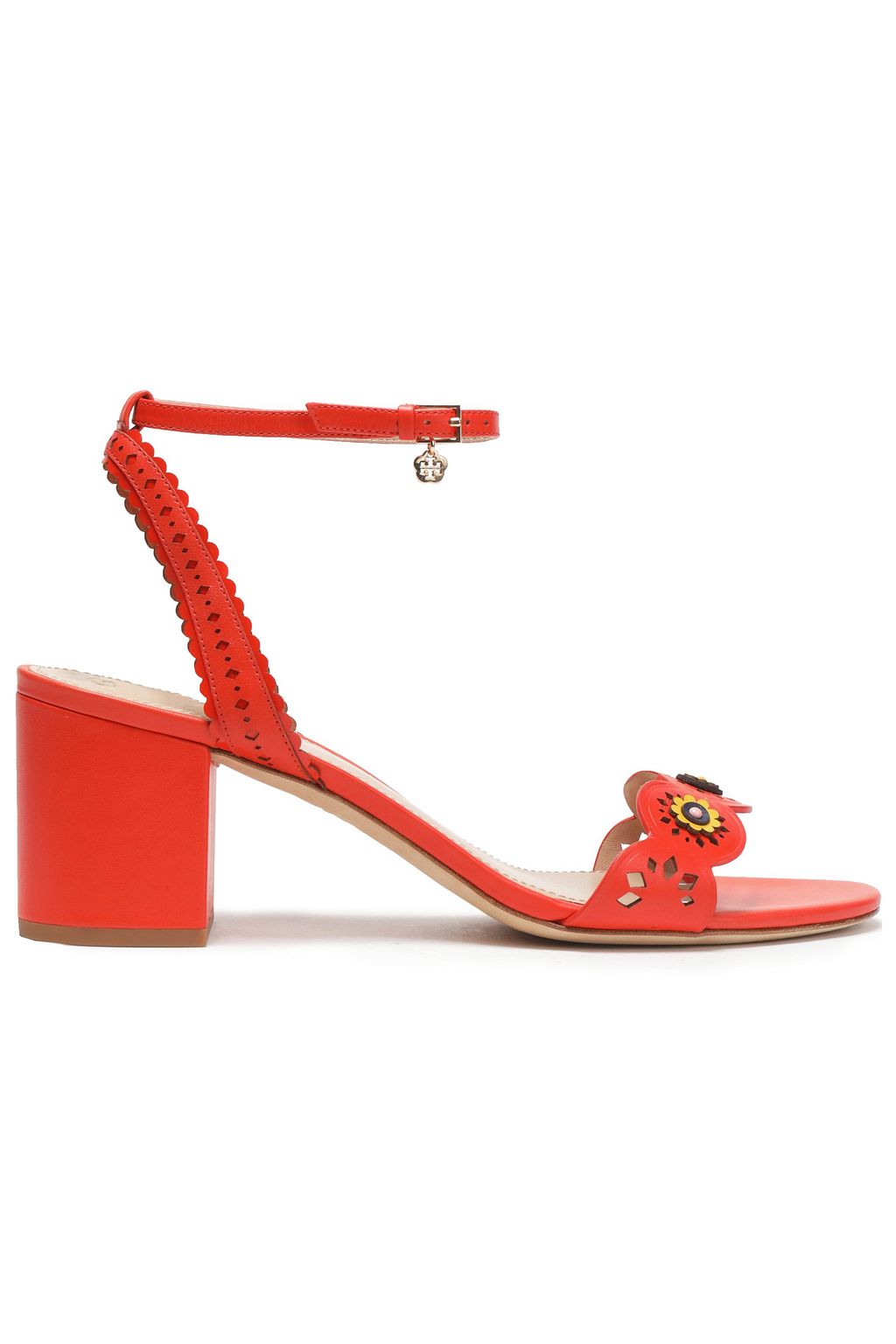 coral mid heel sandals