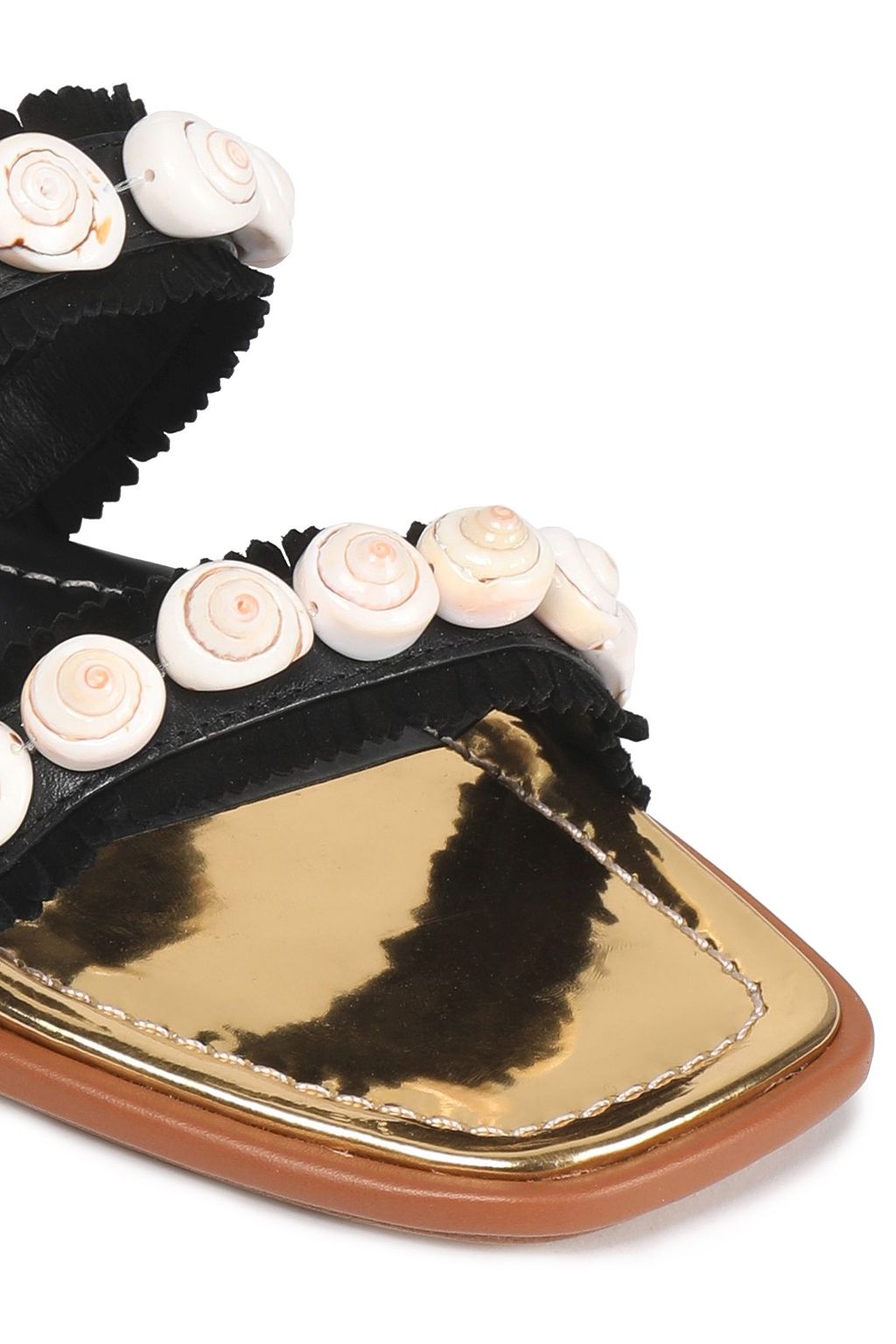 TORY BURCH Embellished fringed suede and leather sandals