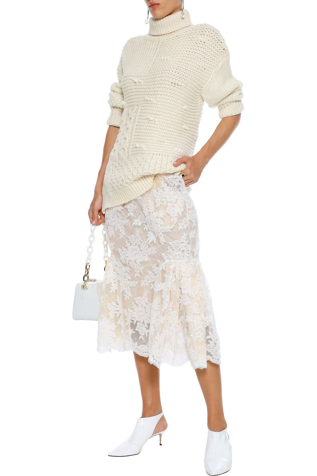 SIMONE ROCHA Paneled cable-knit alpaca-blend turtleneck sweater