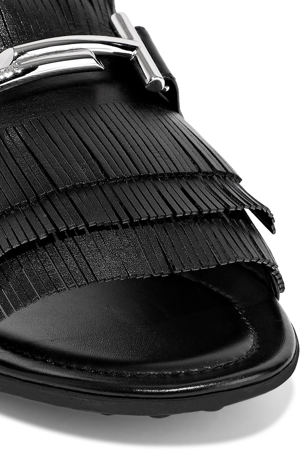 TOD'S Fringed embellished leather slides