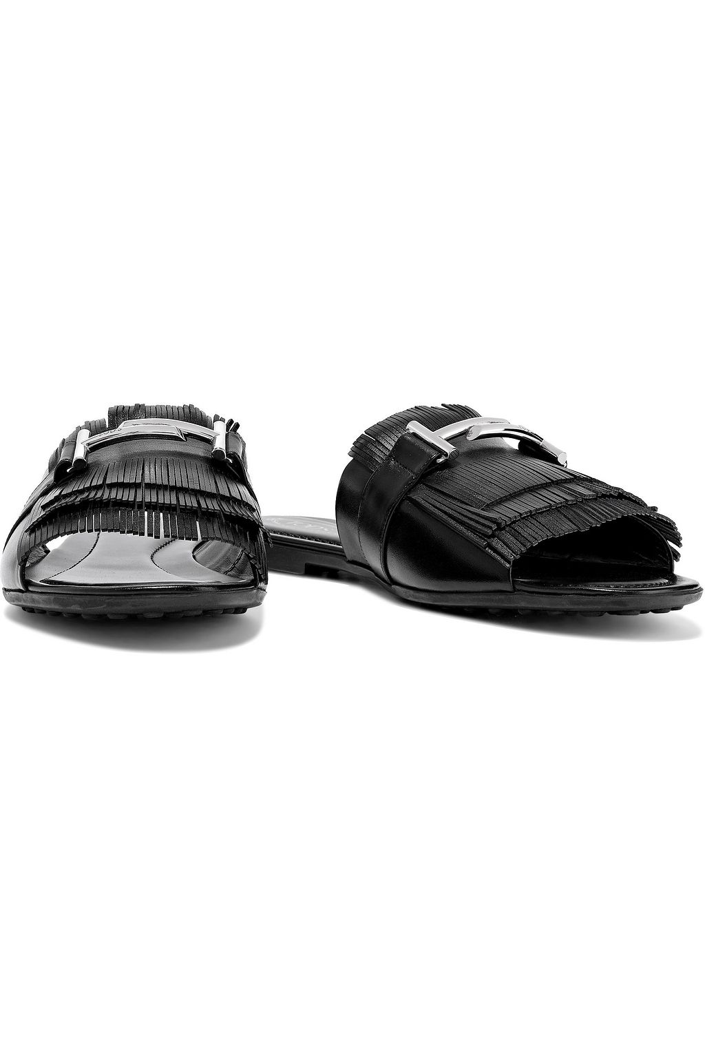 TOD'S Fringed embellished leather slides