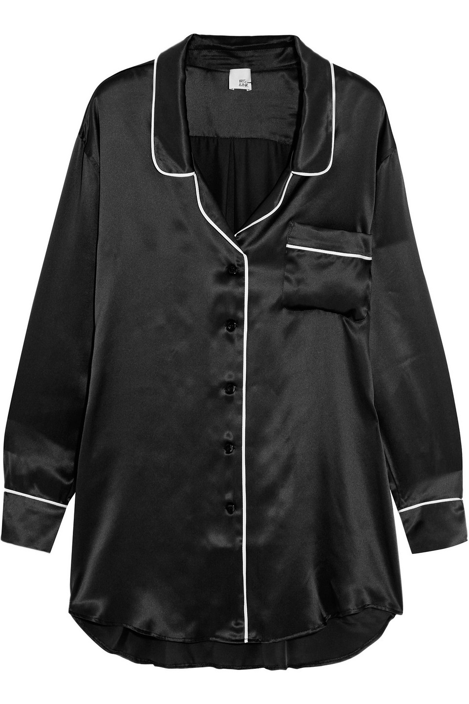 iris & ink - sherry piped silk-satin shirt - black - uk 6