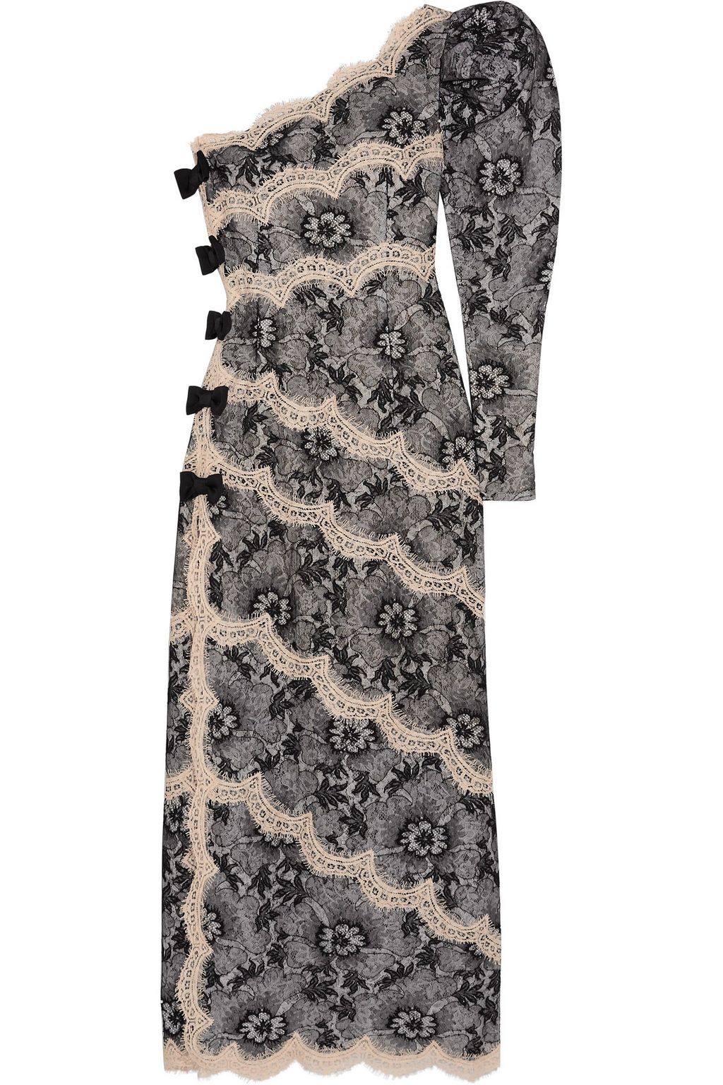 one shoulder lace gown