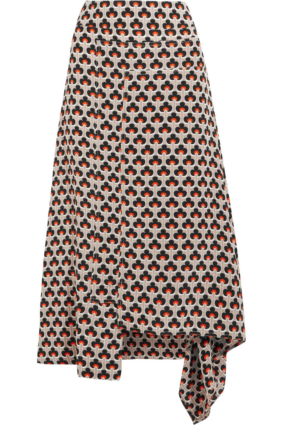 Taupe Asymmetric Draped Printed Silk Midi Skirt Sale Up To 70