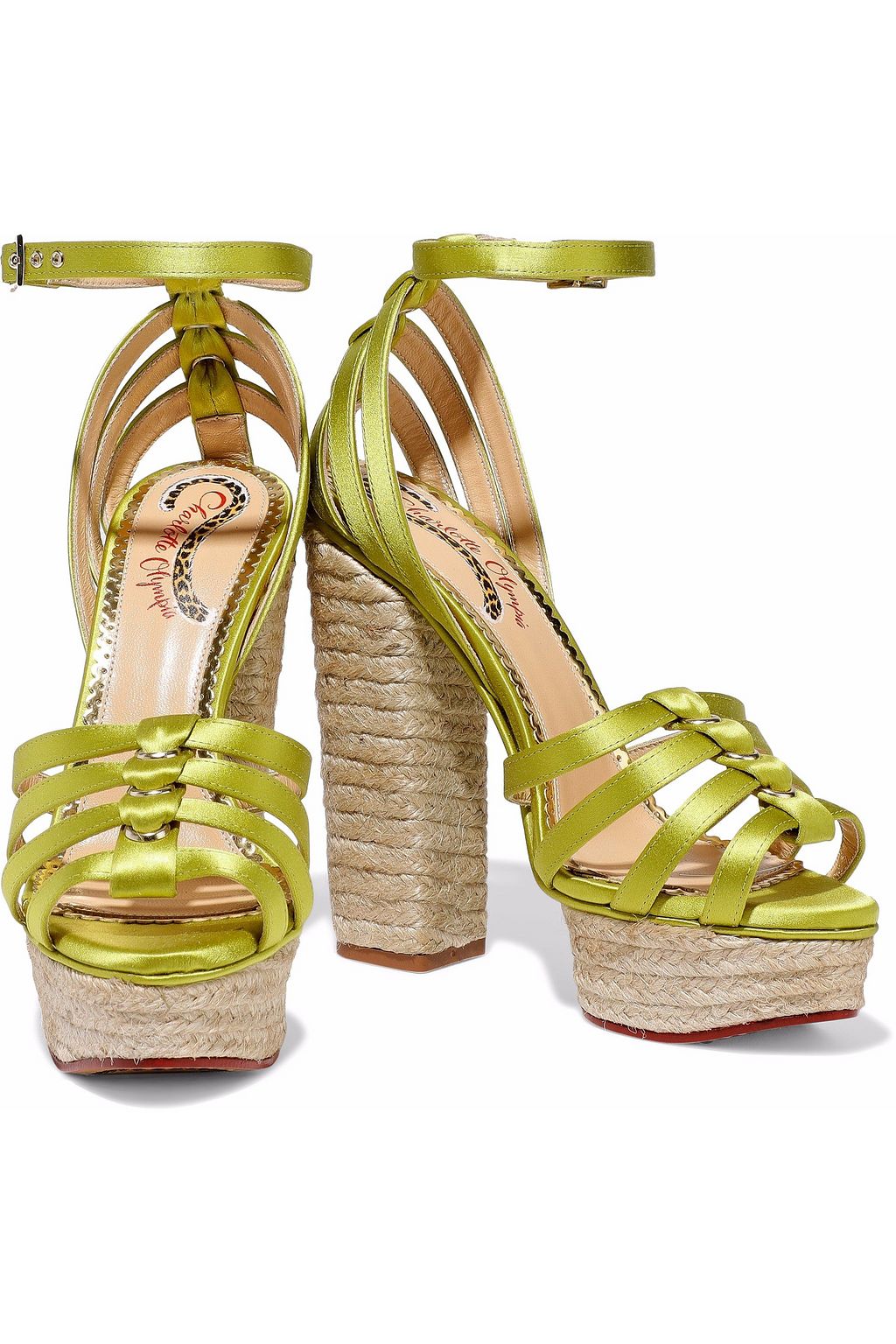 CHARLOTTE OLYMPIA Eyelet-embellished satin espadrille platform sandals