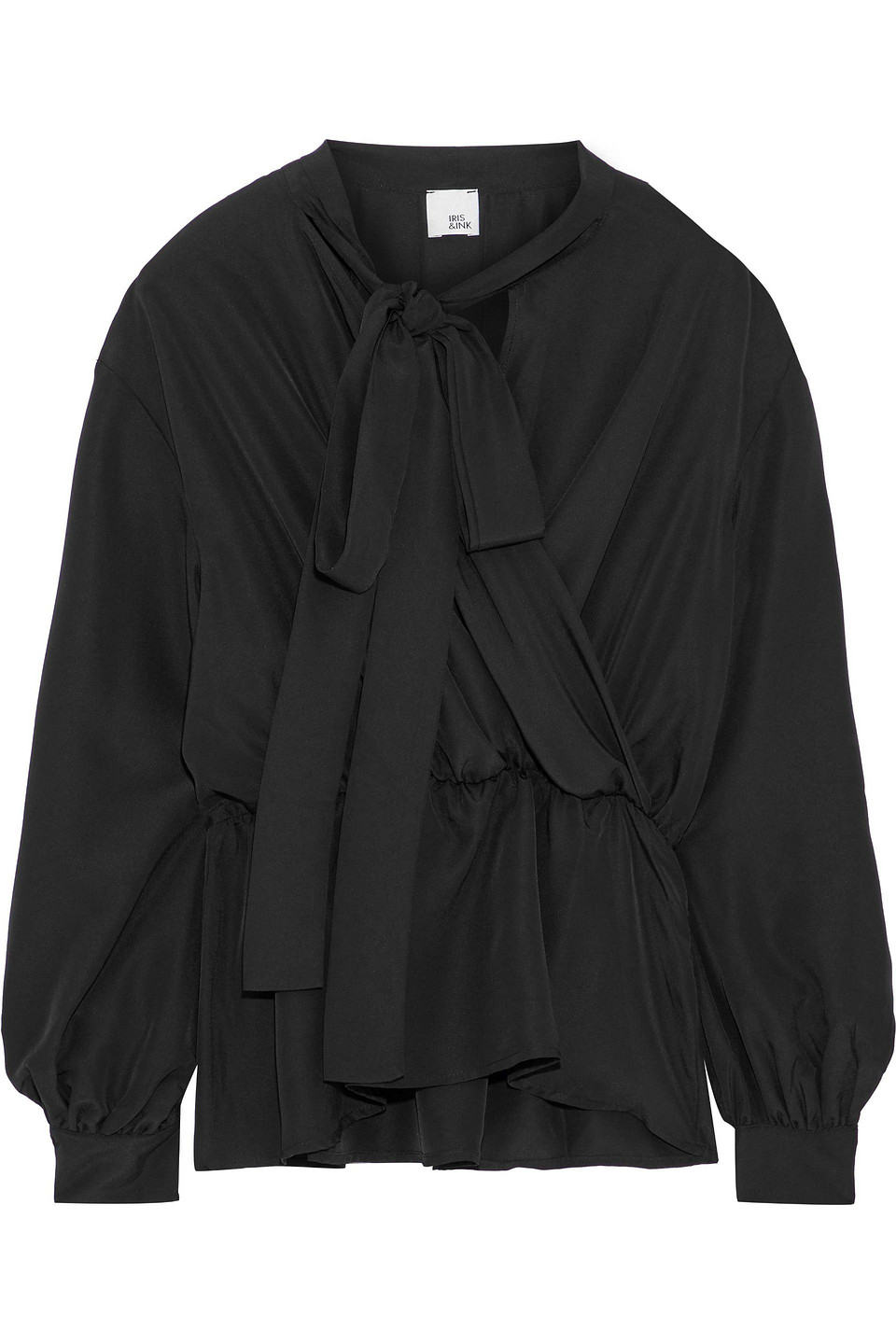 Iris & Ink Woman Annabelle Pussy-bow Wrap-effect Crepe De Chine Blouse Black Size 4