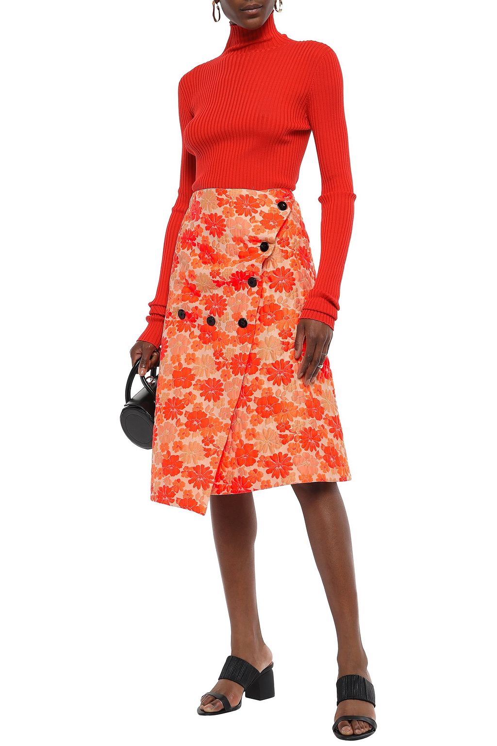 JIL SANDER Floral-jacquard wrap skirt