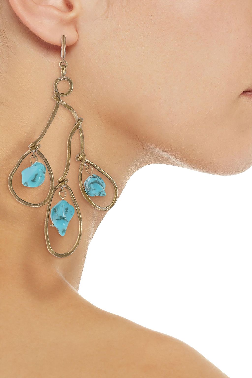 MARNI Burnished gold-tone, stone, faux pearl and resin earrings