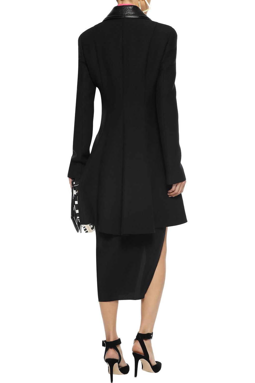 VERSACE Patent leather-trimmed wool and silk-blend coat