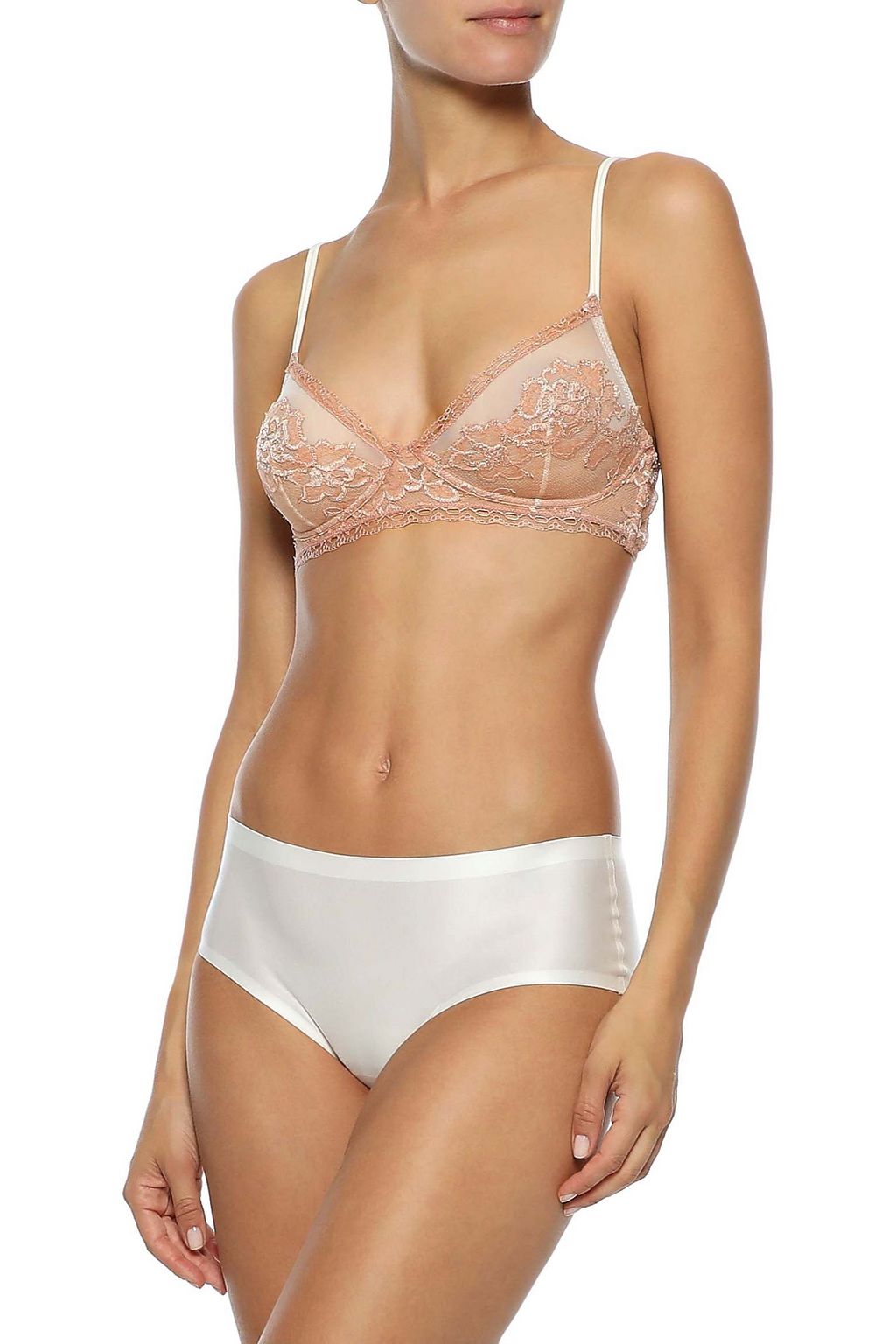 LA PERLA Privilege tulle-trimmed stretch-Leavers lace soft-cup bra