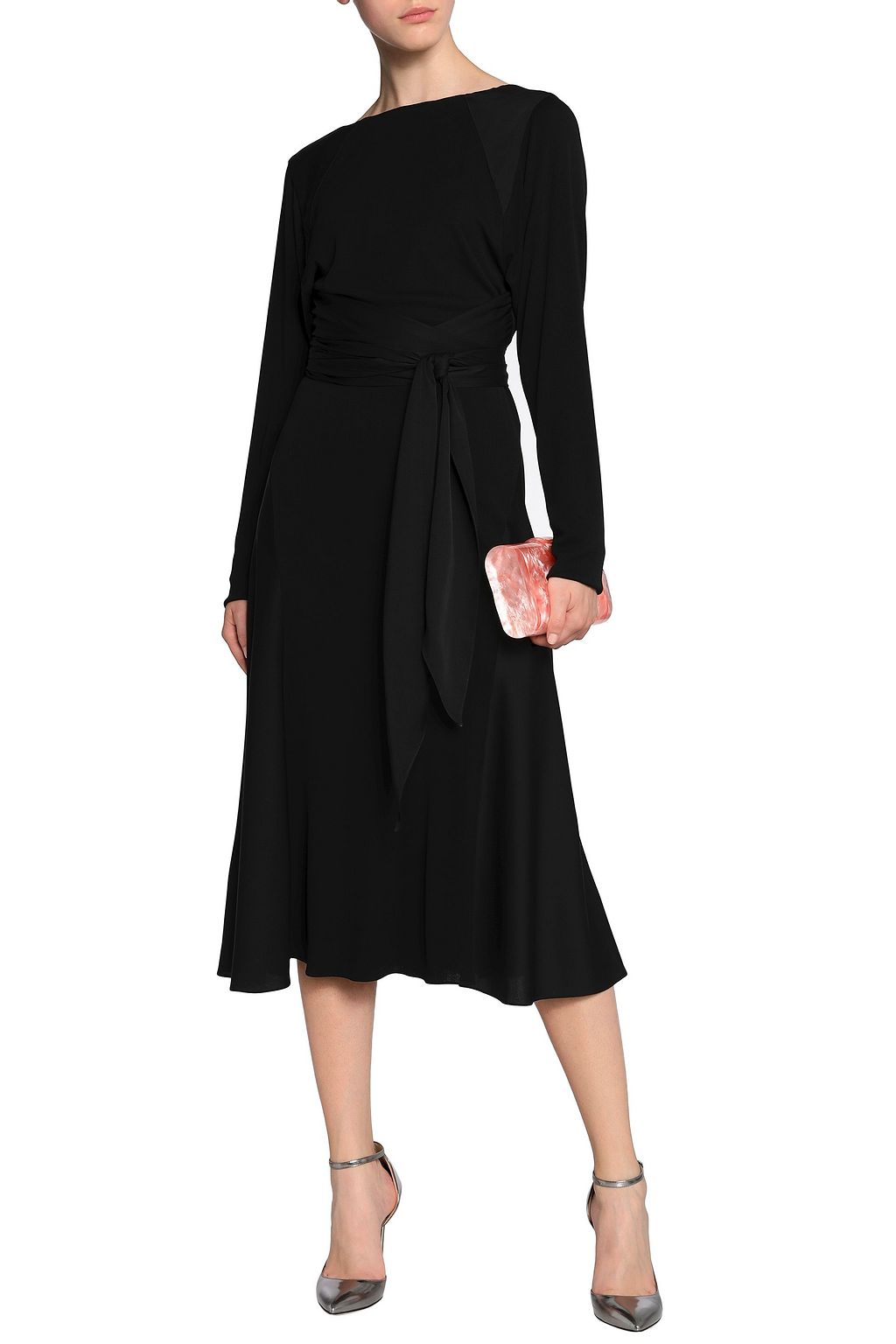VIONNET Wrap-effect crepe de chine-paneled silk-jersey dress