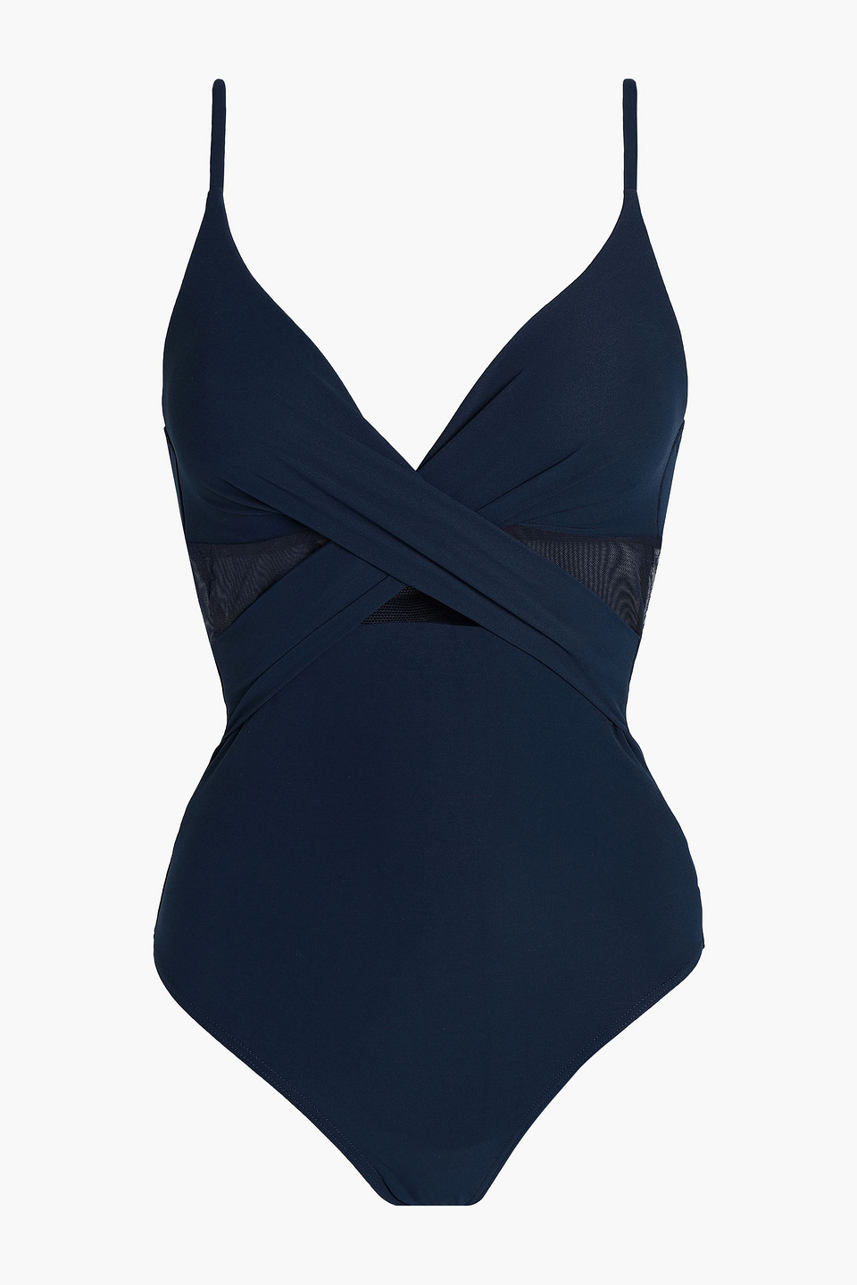 Jets Australia By Jessika Allen Woman Conspire Crossover Mesh-paneled Cutout Swimsuit Midnight Blue Size 12