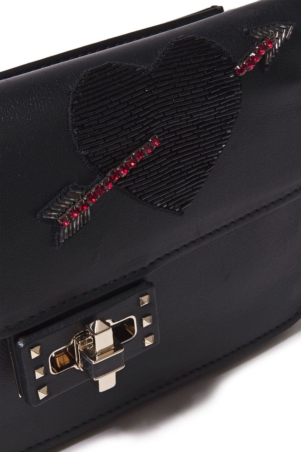 VALENTINO GARAVANI Ruffle-trimmed appliquéd leather clutch
