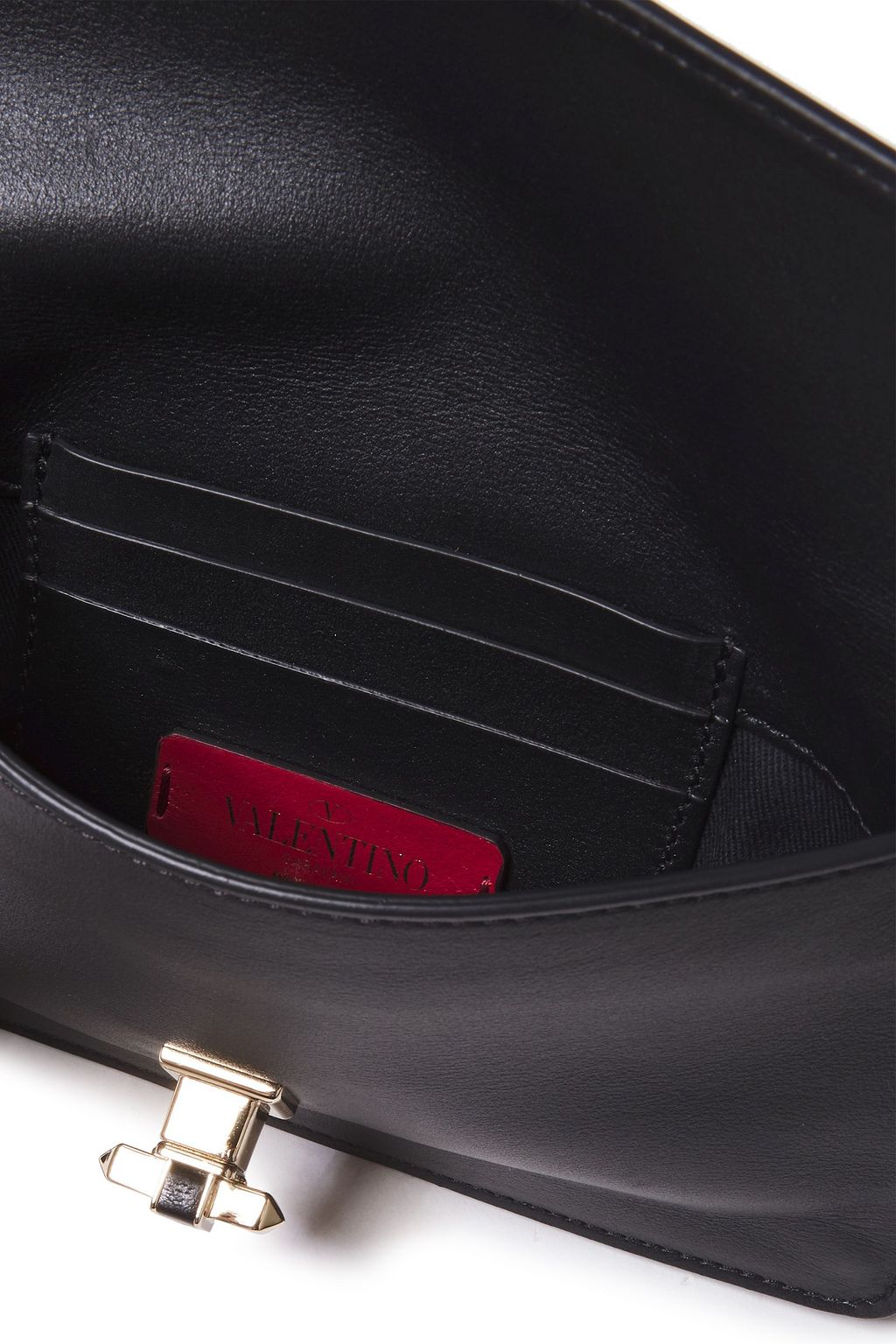 VALENTINO GARAVANI Ruffle-trimmed appliquéd leather clutch