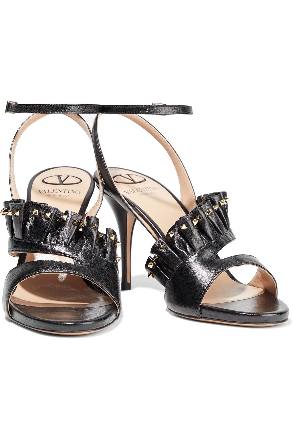VALENTINO GARAVANI Studded ruffled leather sandals