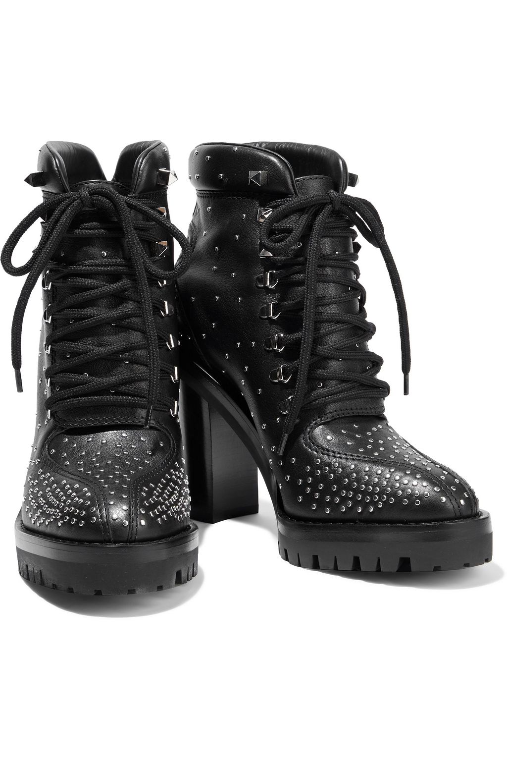 VALENTINO GARAVANI Lace-up studded leather ankle boots