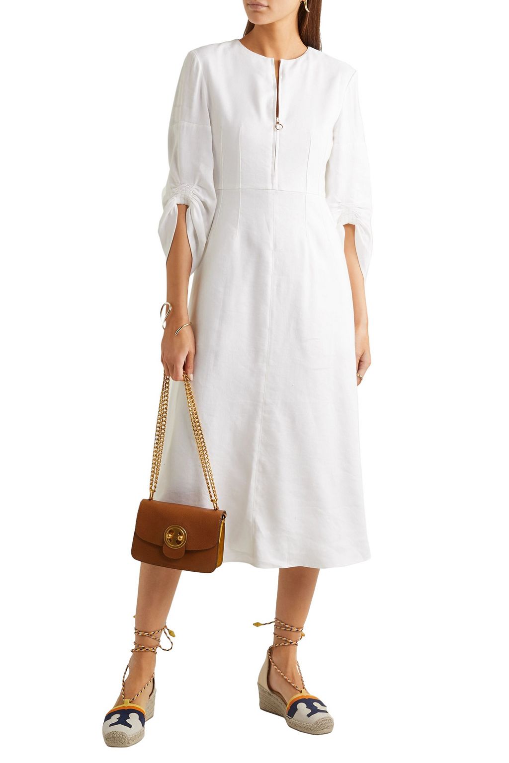 TORY BURCH Laguna leather-trimmed canvas wedge espadrilles
