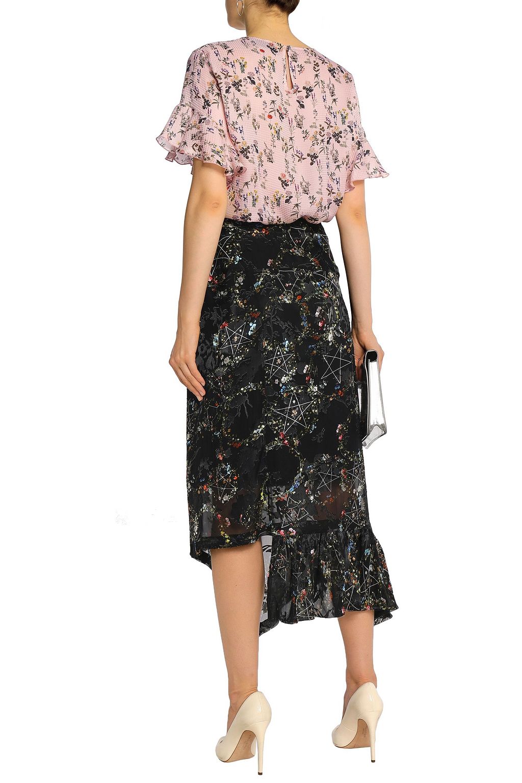 PREEN BY THORNTON BREGAZZI Asymmetric floral-print devoré silk-blend chiffon skirt