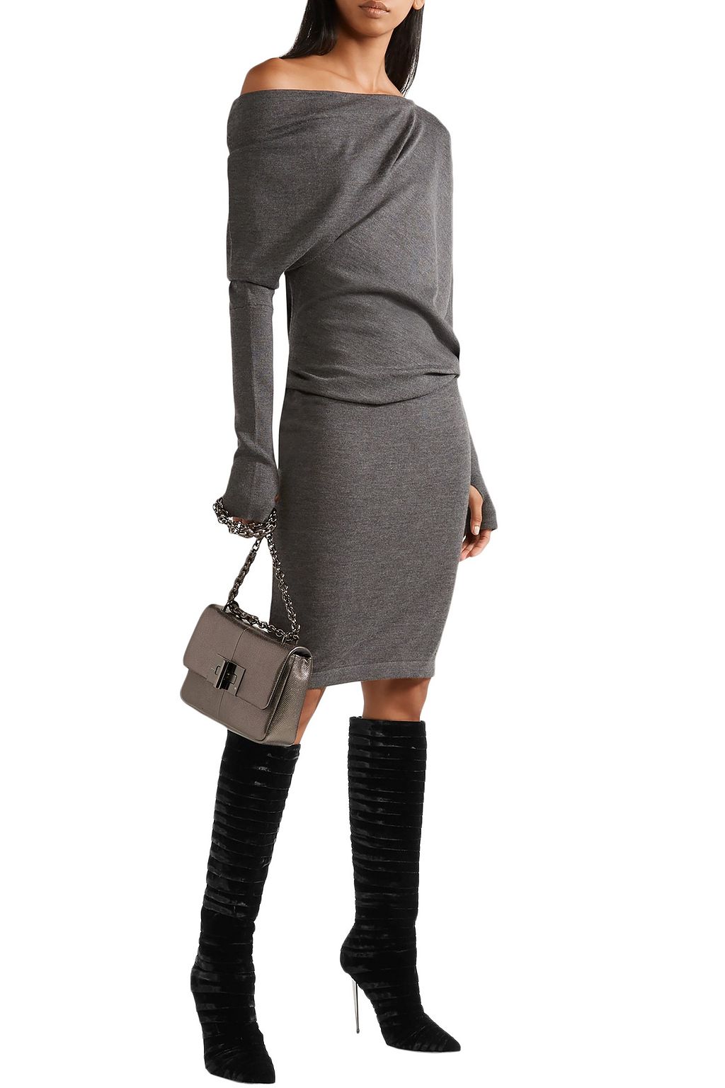TOM FORD Ruched velvet knee boots