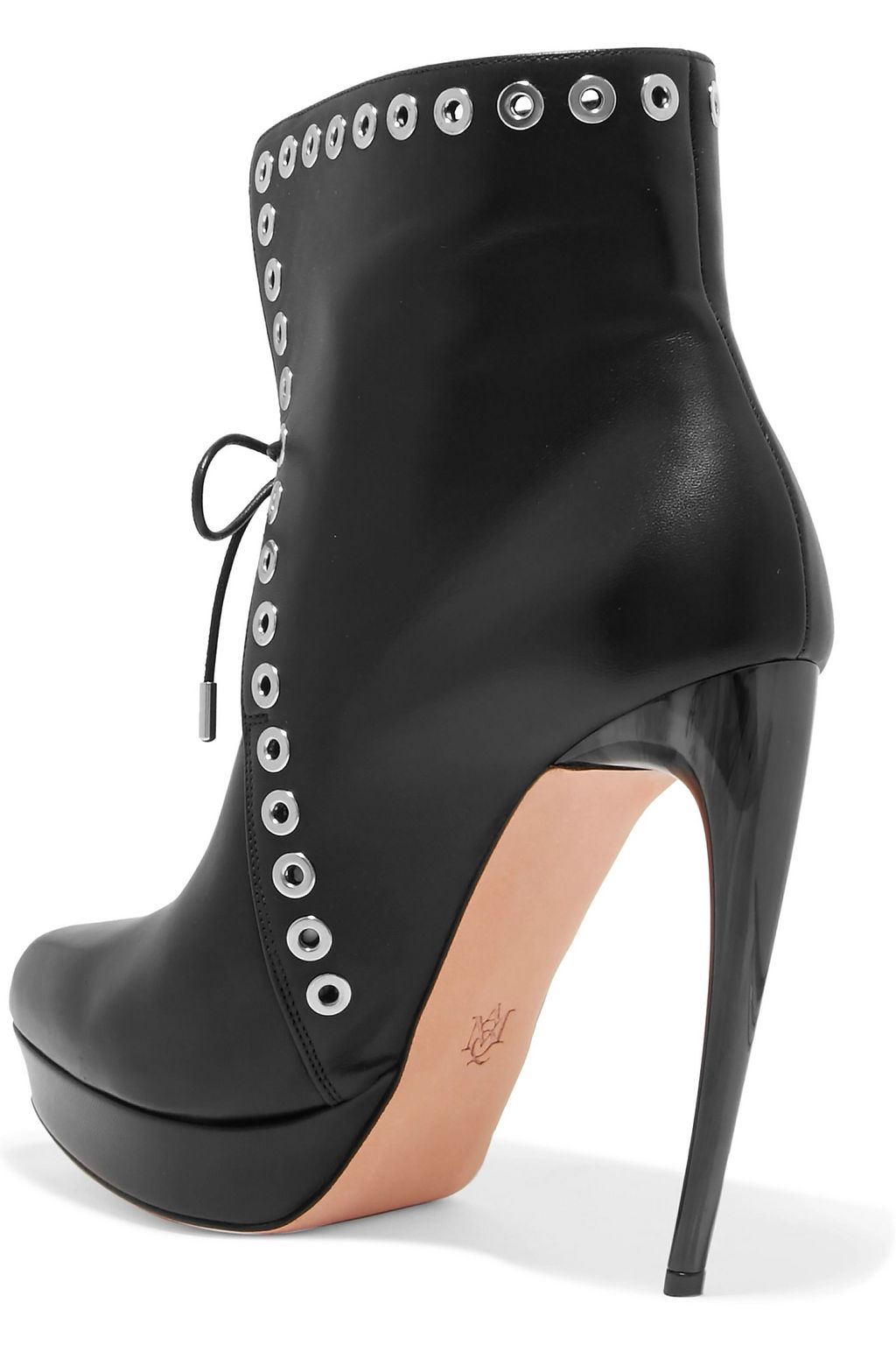 MCQUEEN Eyelet-embellished leather platform ankle boots