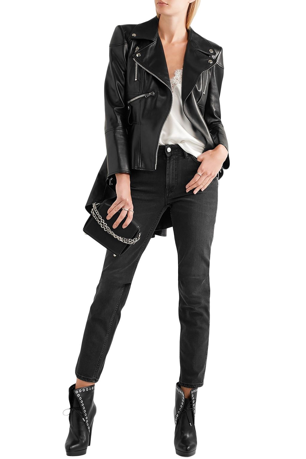 MCQUEEN Eyelet-embellished leather platform ankle boots