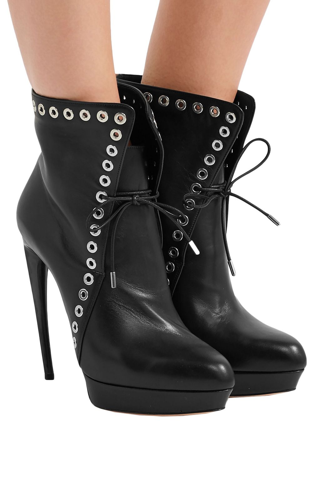 MCQUEEN Eyelet-embellished leather platform ankle boots