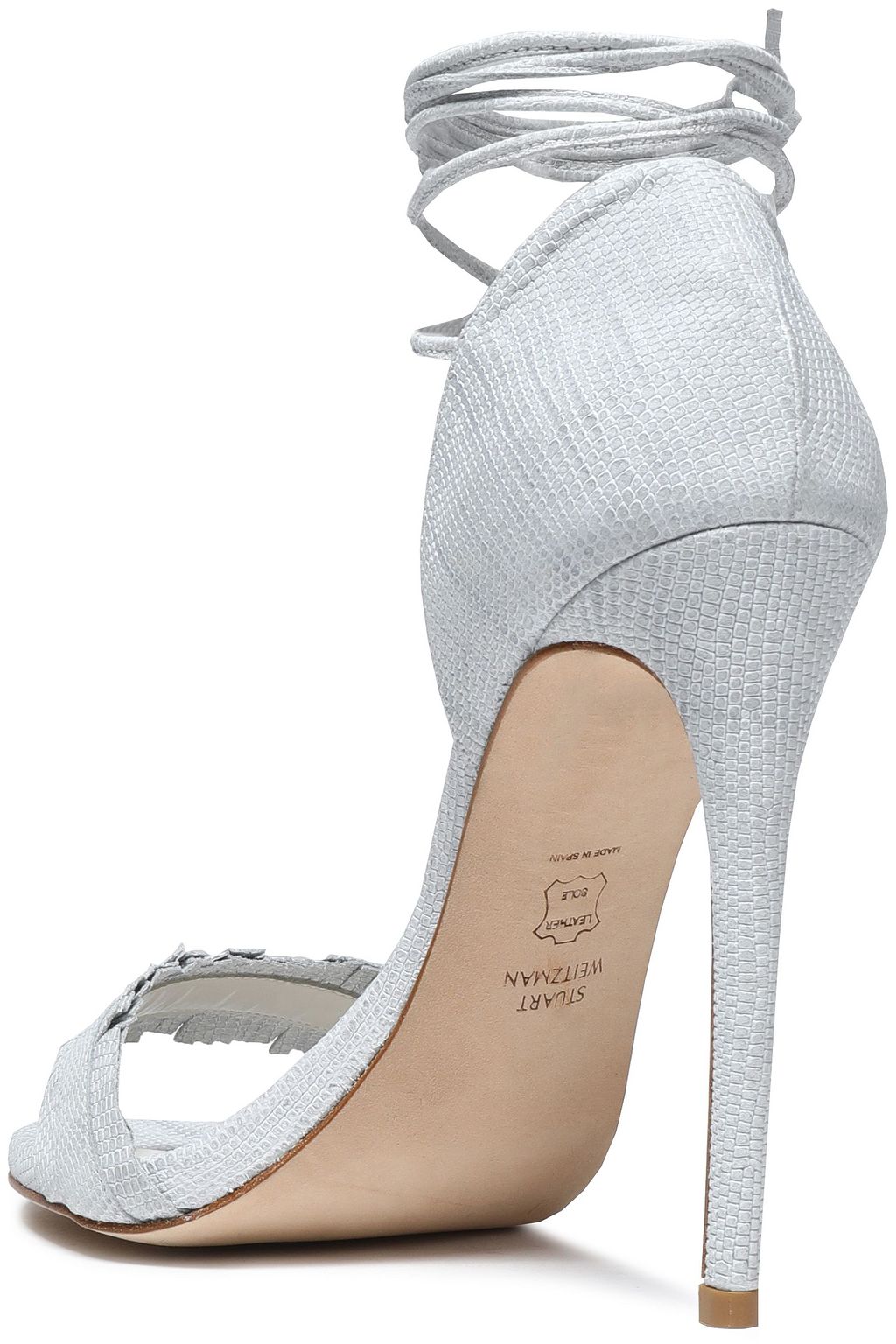 STUART WEITZMAN Lace-up fringed lizard-effect leather sandals