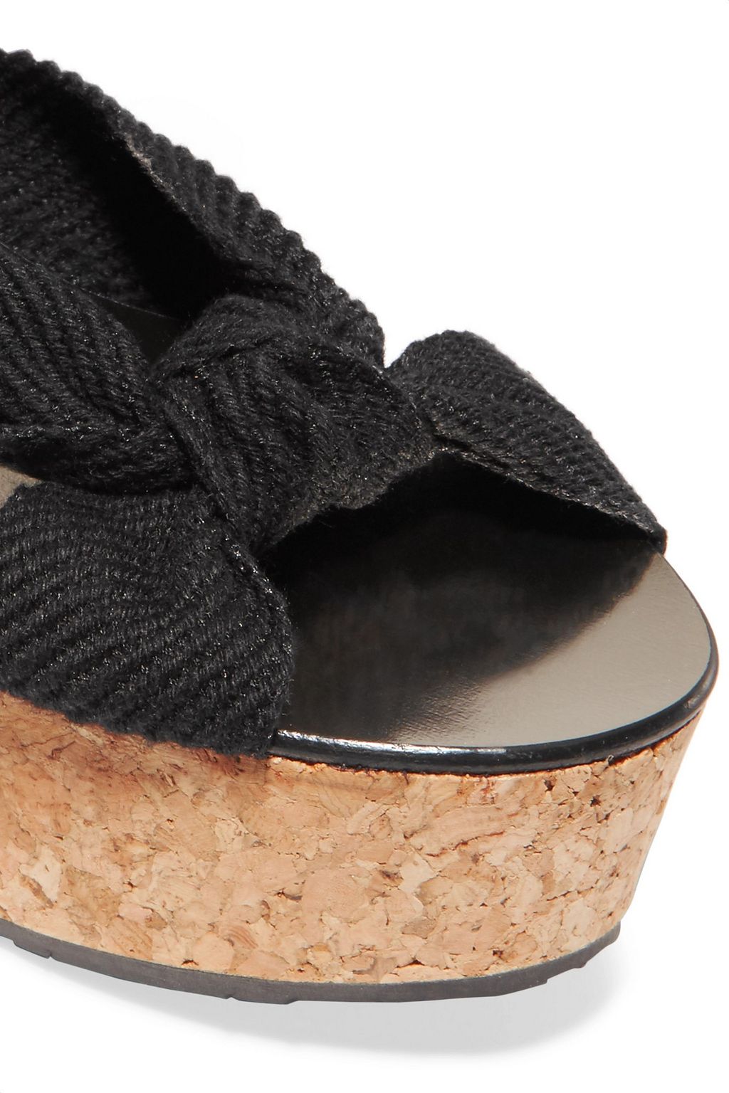 JIMMY CHOO Norah 70 knotted canvas wedge sandals