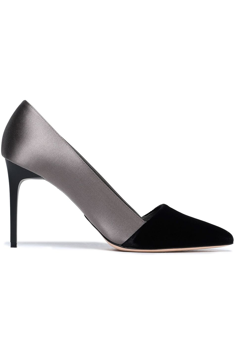 gray satin pumps