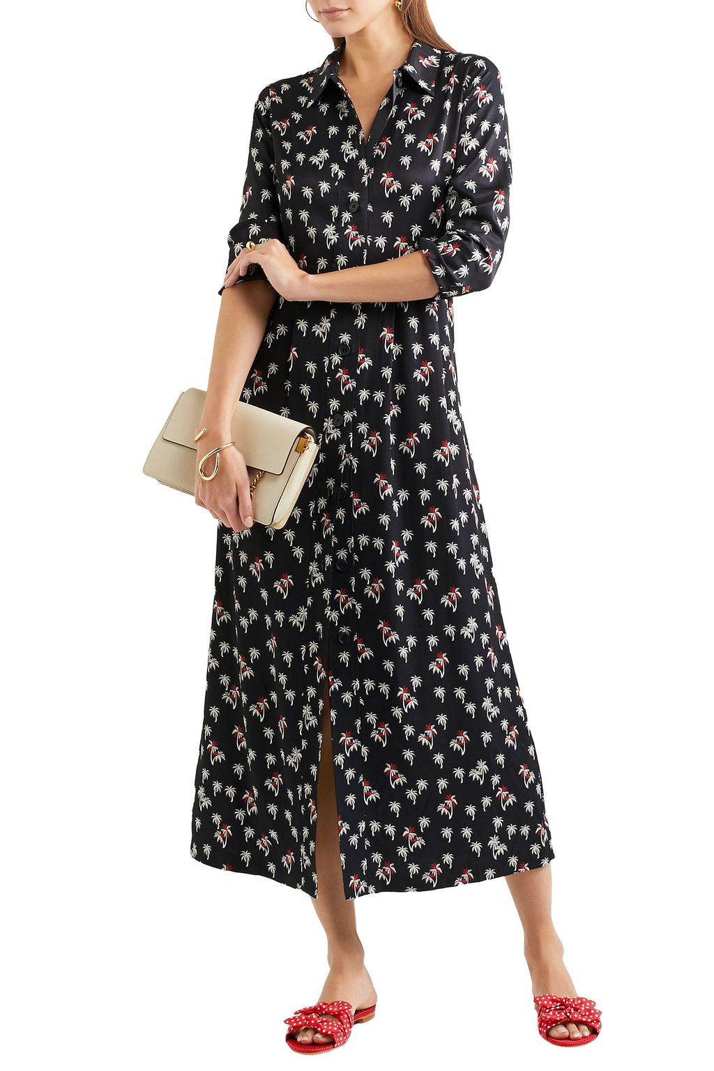 TABITHA SIMMONS Cleo bow-embellished polka-dot twill slides