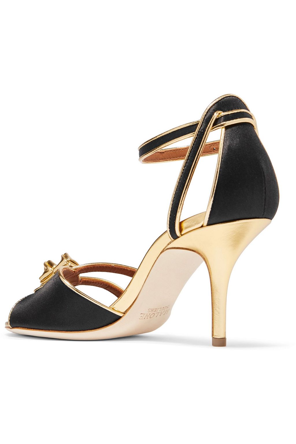 MALONE SOULIERS Eunice metallic leather-trimmed satin sandals