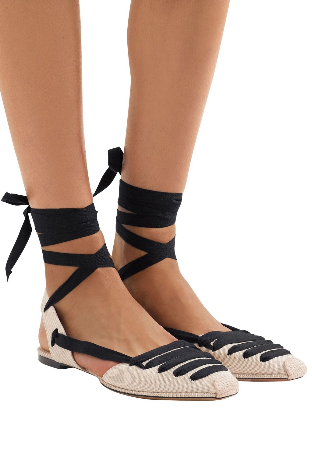 ALTUZARRA Lace-up canvas point-toe flats