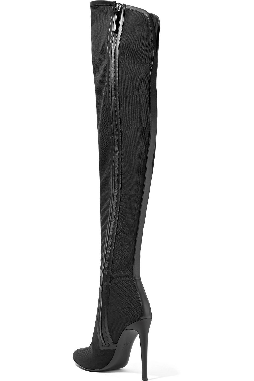 GIUSEPPE ZANOTTI Leather-trimmed stretch-mesh over-the-knee boots