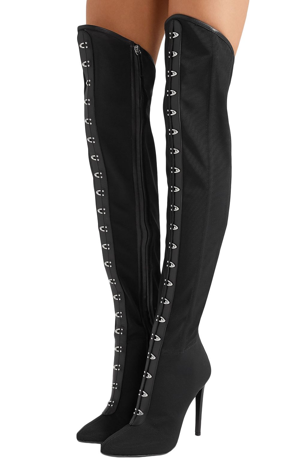 GIUSEPPE ZANOTTI Leather-trimmed stretch-mesh over-the-knee boots