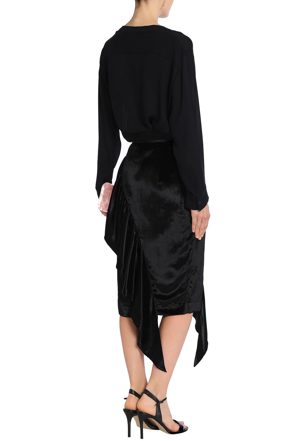 MILLY Angelina asymmetric ruffled velvet skirt
