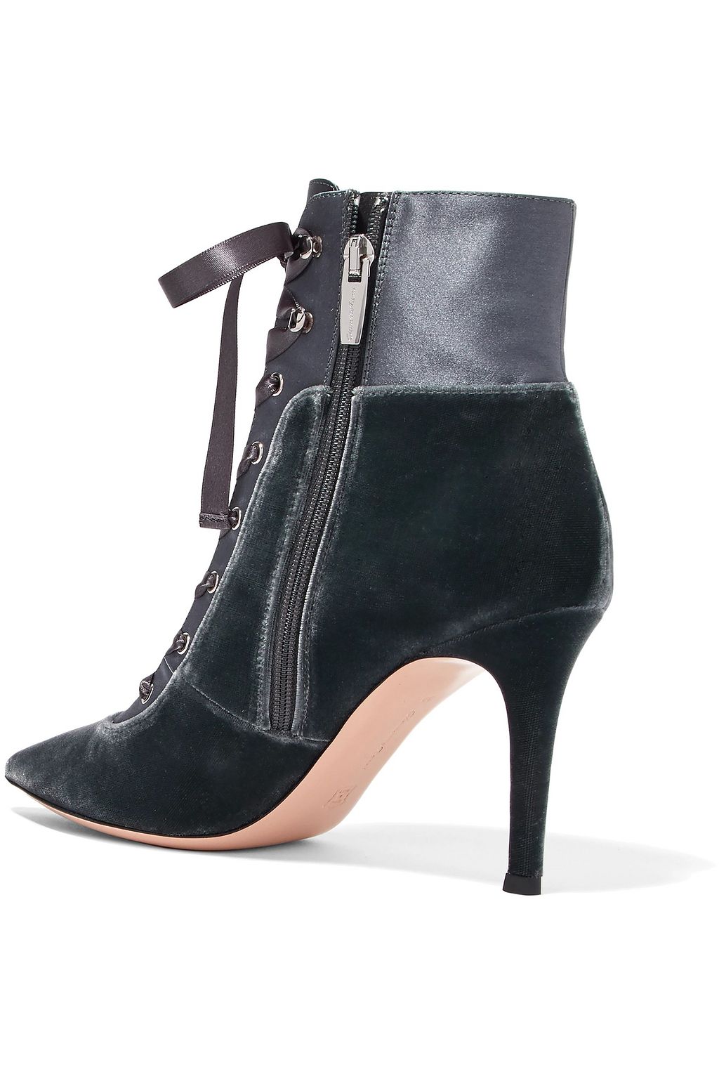 GIANVITO ROSSI Lace-up velvet and satin ankle boots