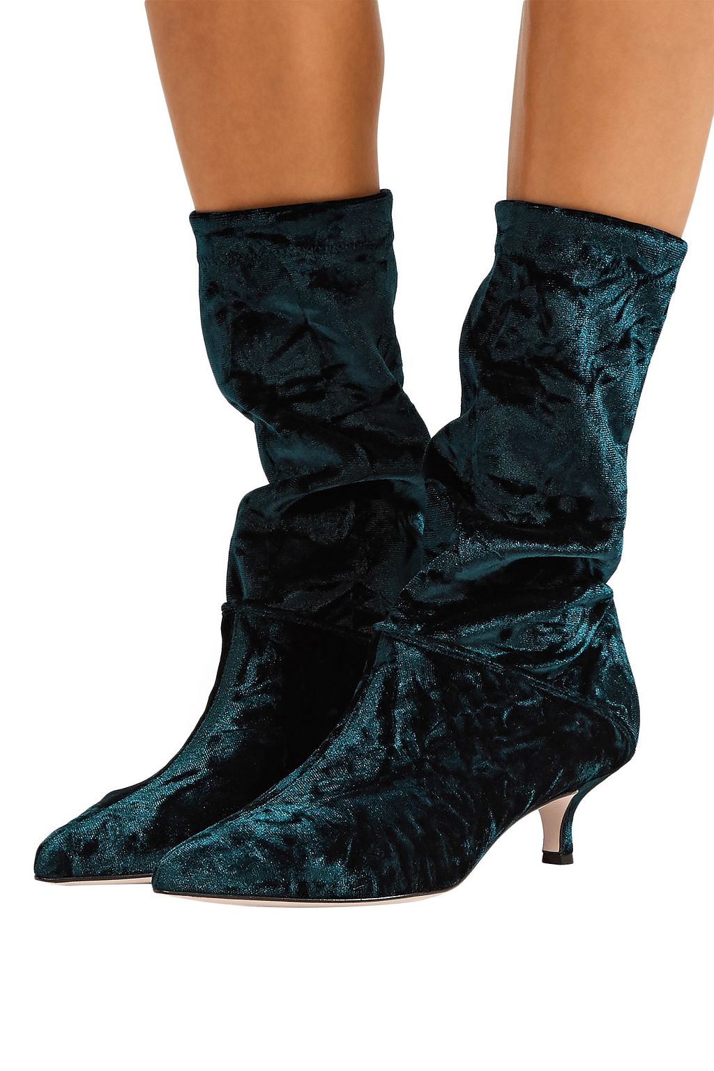 TIBI Harper crushed-velvet sock boots