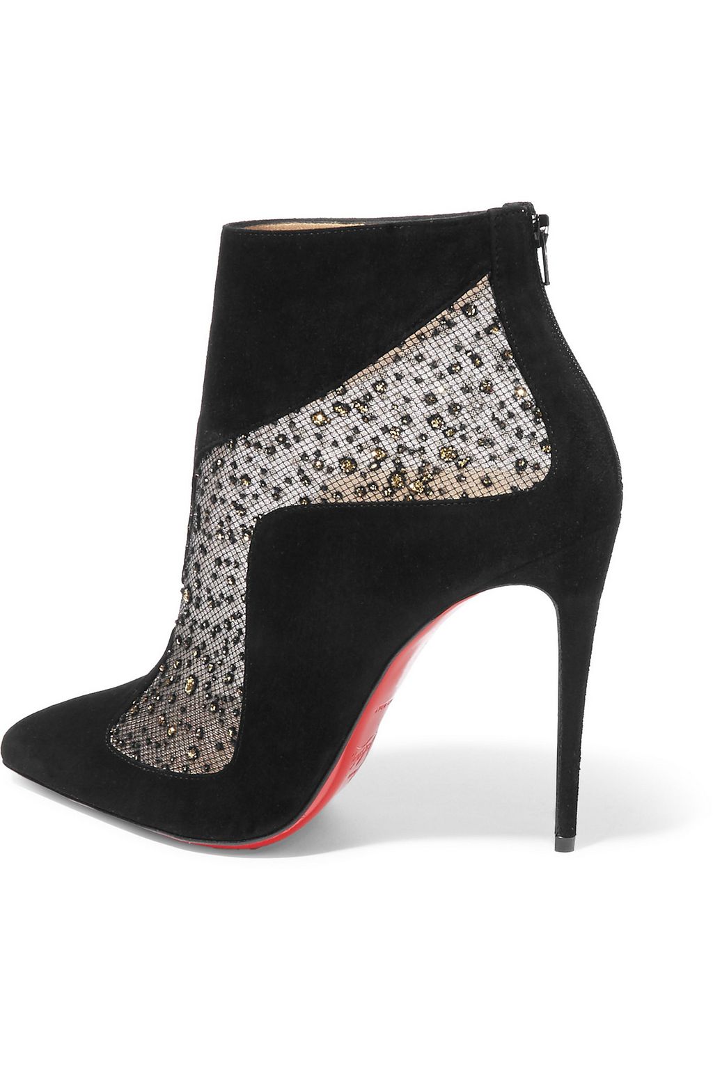 CHRISTIAN LOUBOUTIN Papilloboot 100 embellished mesh and suede ankle boots