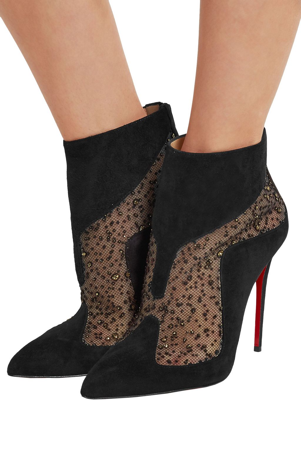 CHRISTIAN LOUBOUTIN Papilloboot 100 embellished mesh and suede ankle boots