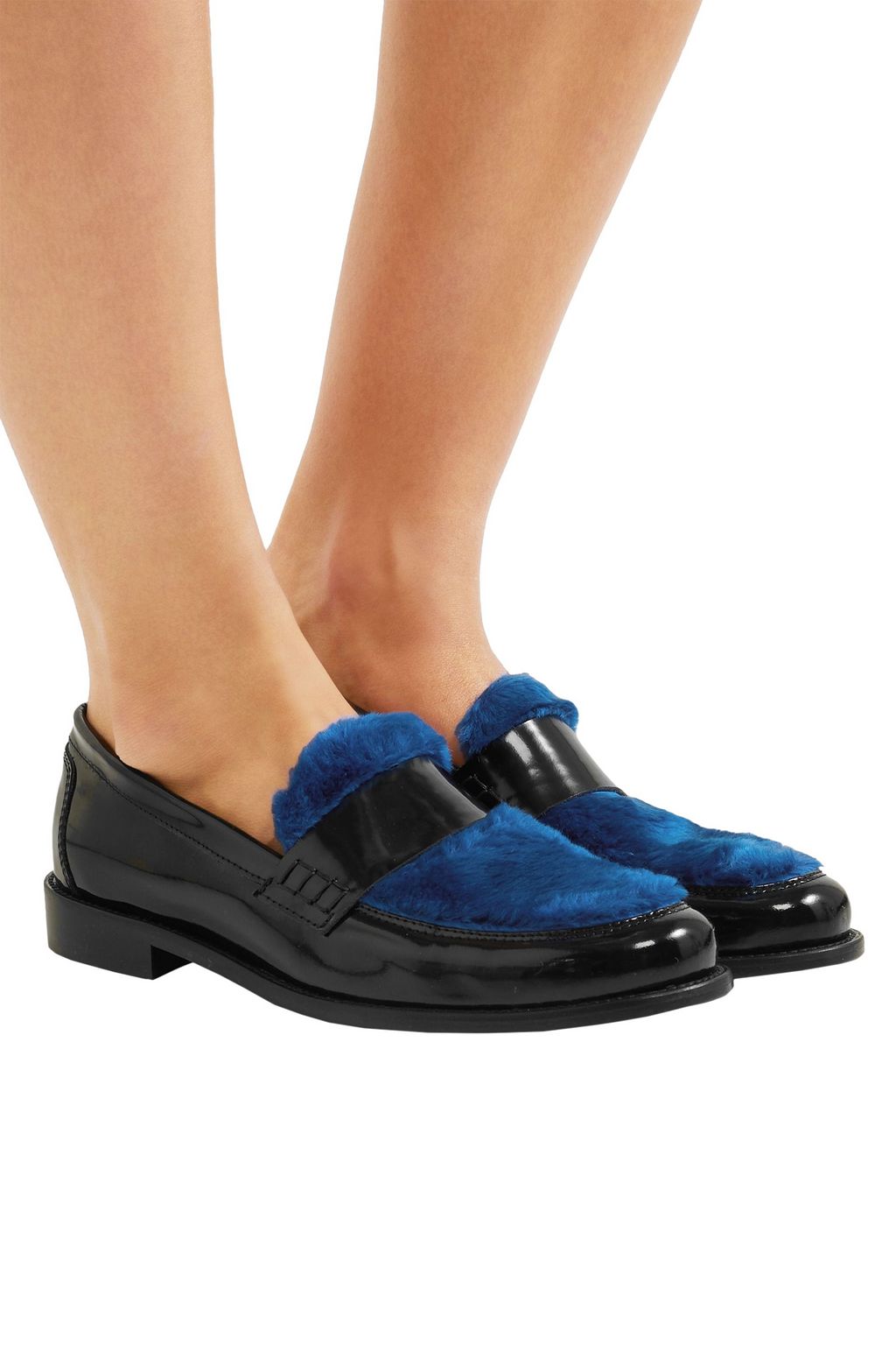 JOSHUA*S Last Dance faux fur-paneled glossed-leather loafers