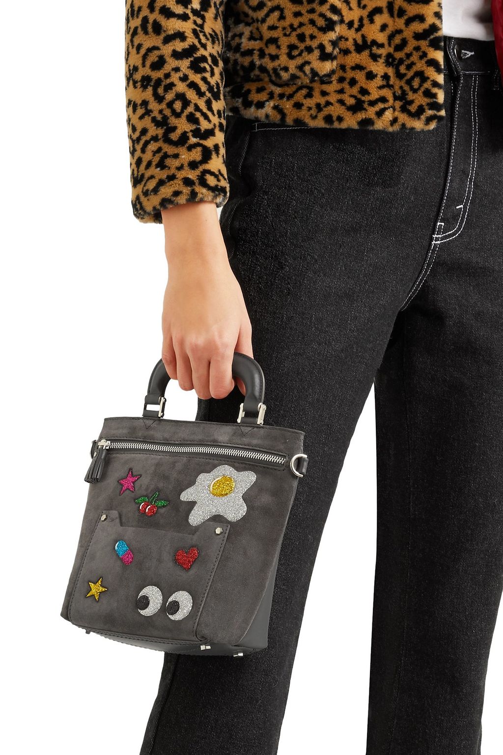 ANYA HINDMARCH Orsett glittered suede and leather shoulder bag