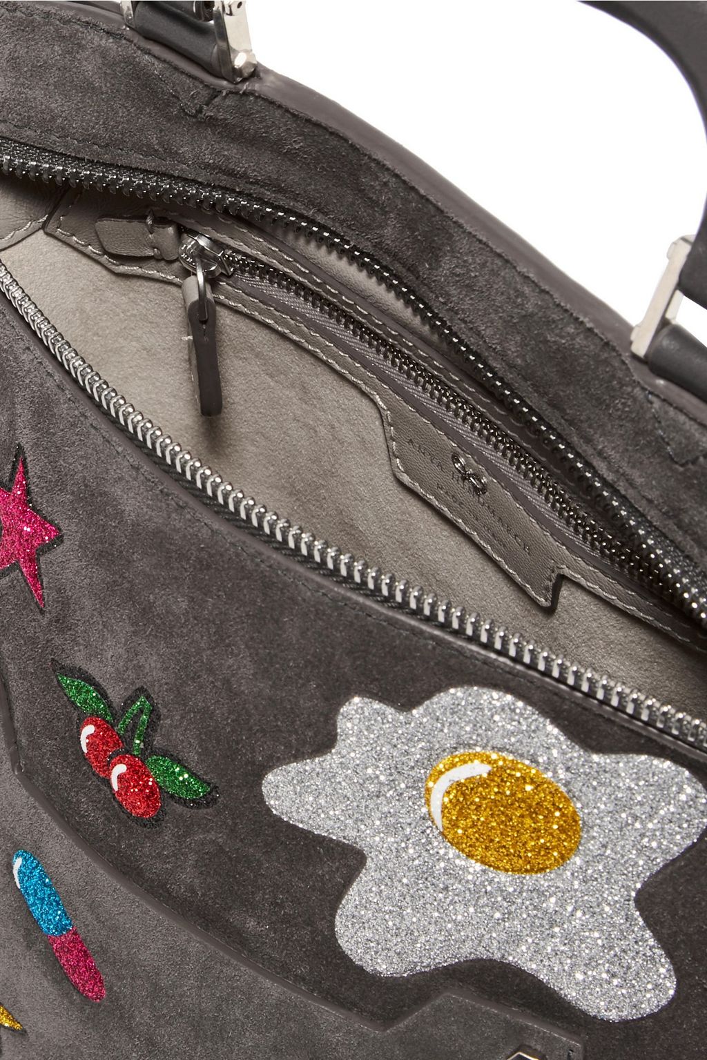 ANYA HINDMARCH Orsett glittered suede and leather shoulder bag